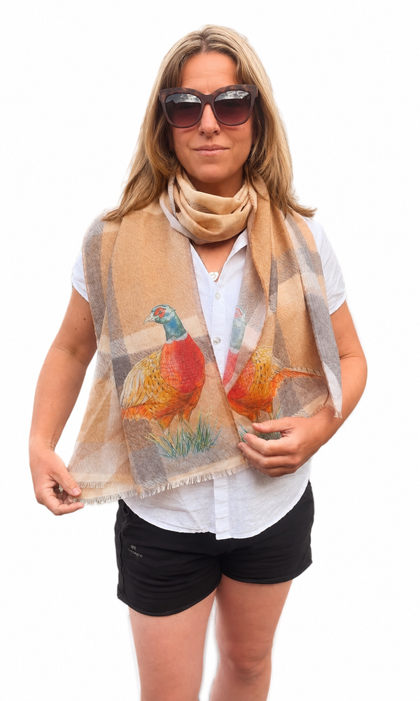 Women's Delicate Luxury British Wool & Silk Scarf – Pastel Pheasant Edition