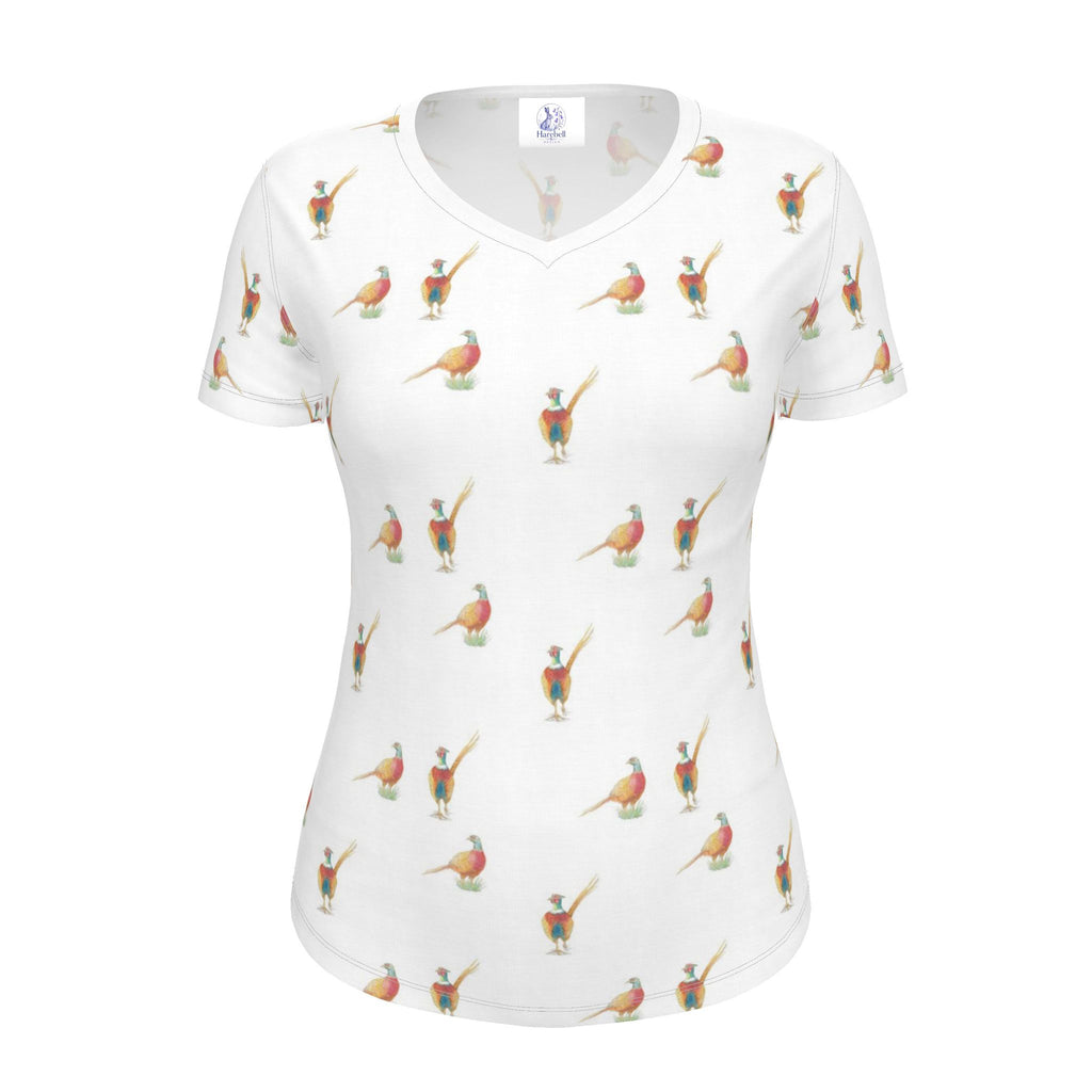 Ladies’ Country Pheasant Print V-Neck T-Shirt