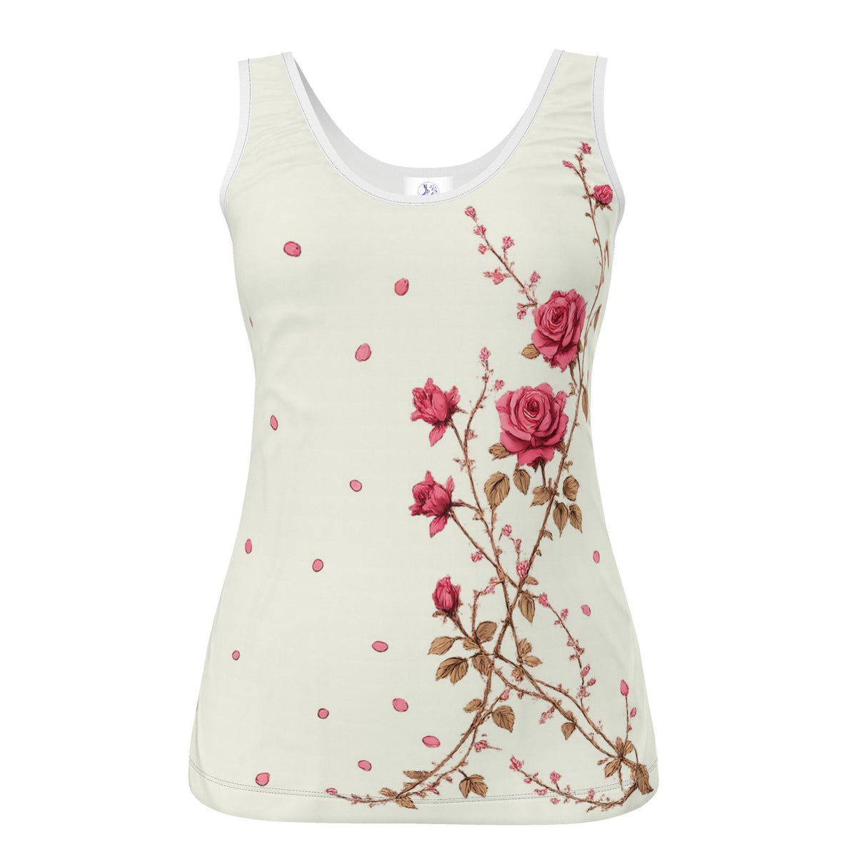 Women’s Cream & Rose Petal Vest Top – Romantic Floral