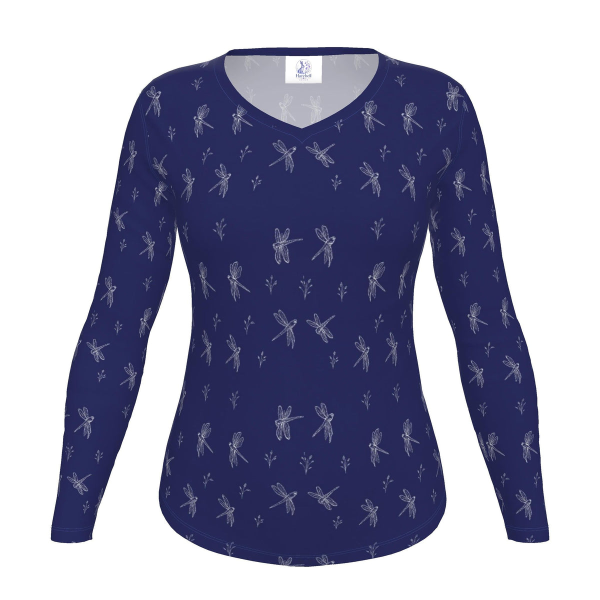 Women’s Dragonfly Print Long-Sleeve T-Shirt | Nature-Inspired V-Neck