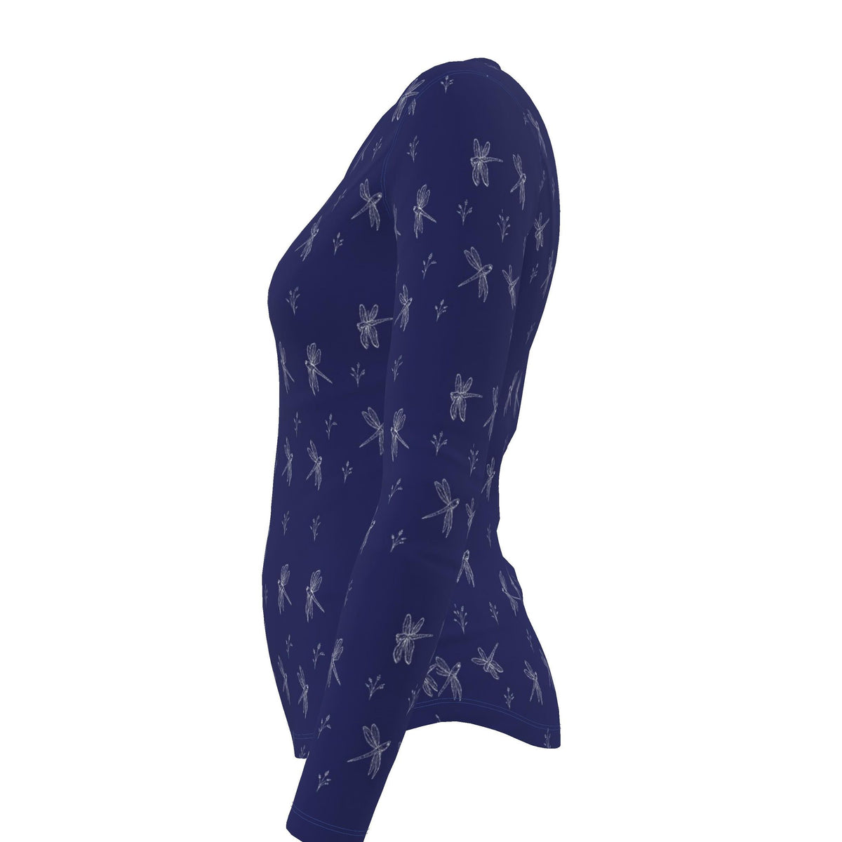 Women’s Dragonfly Print Long-Sleeve T-Shirt | Nature-Inspired V-Neck
