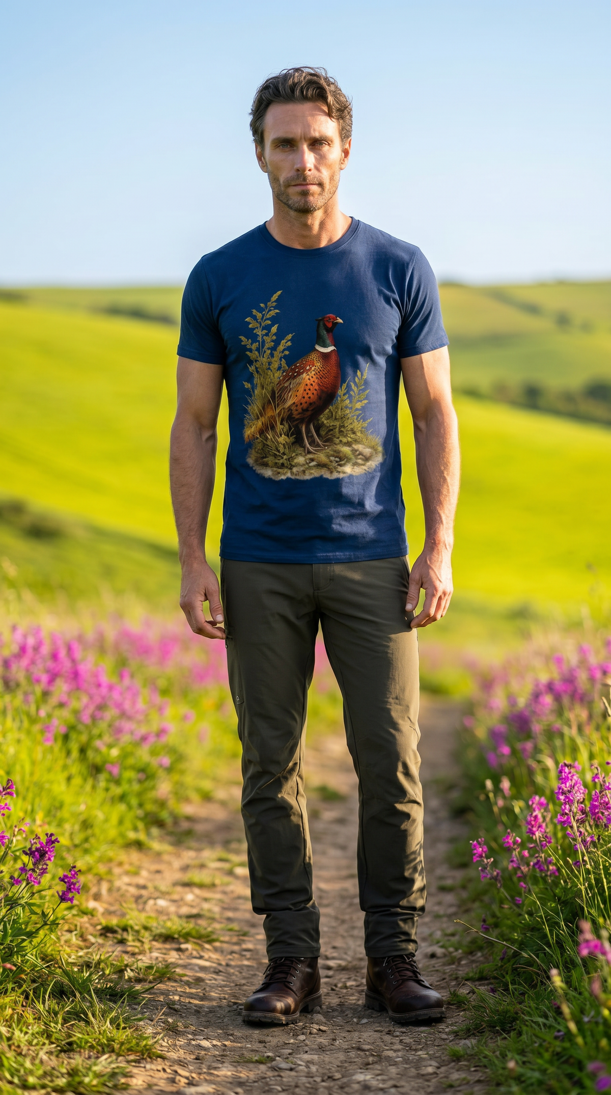 Men's Pheasant T-Shirt – Dark Blue British Wildlife & Countryside Tee