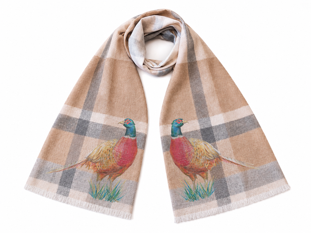 Women's Delicate Luxury British Wool & Silk Scarf – Pastel Pheasant Edition