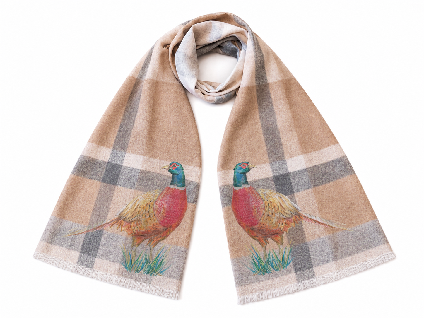 Women's Delicate Luxury British Wool & Silk Scarf – Pastel Pheasant Edition