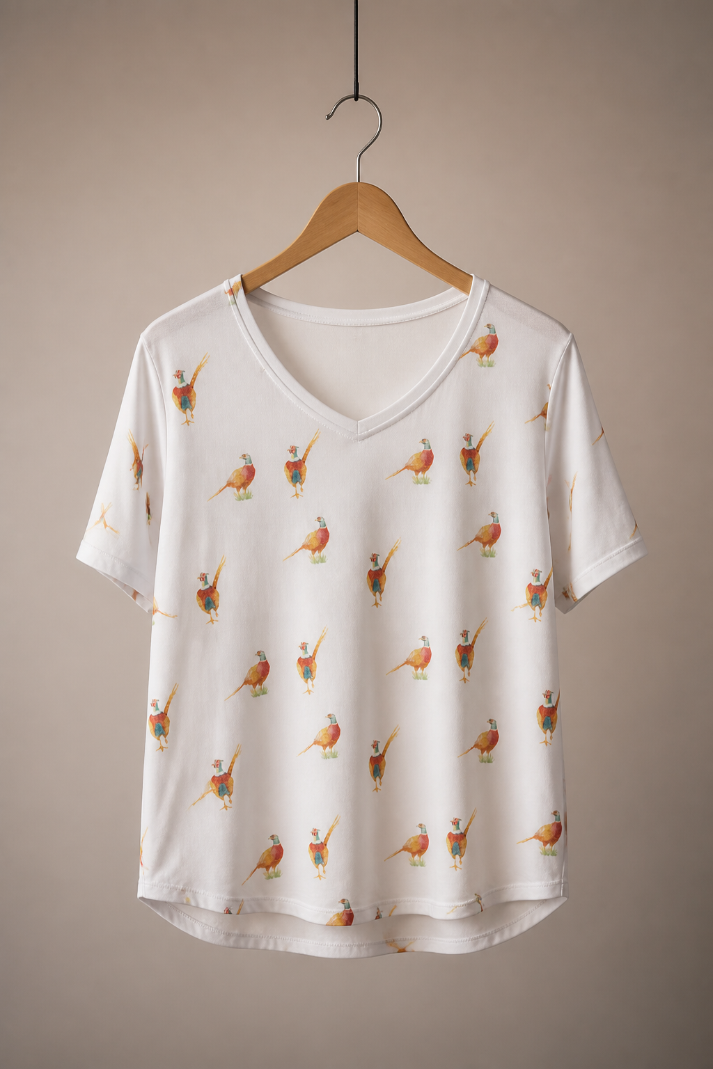 Ladies’ Country Pheasant Print V-Neck T-Shirt