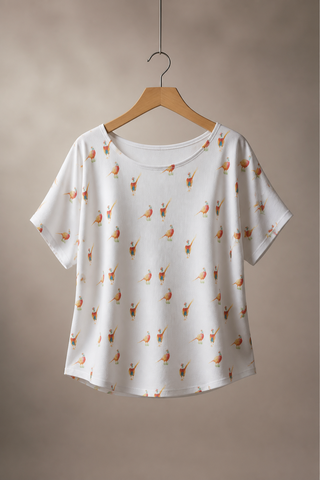 Ladies’ Country Pheasant Print Round Neck short sleeved T-Shirt