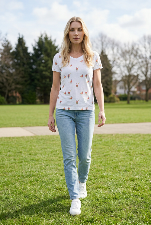 Ladies’ Country Pheasant Print V-Neck T-Shirt