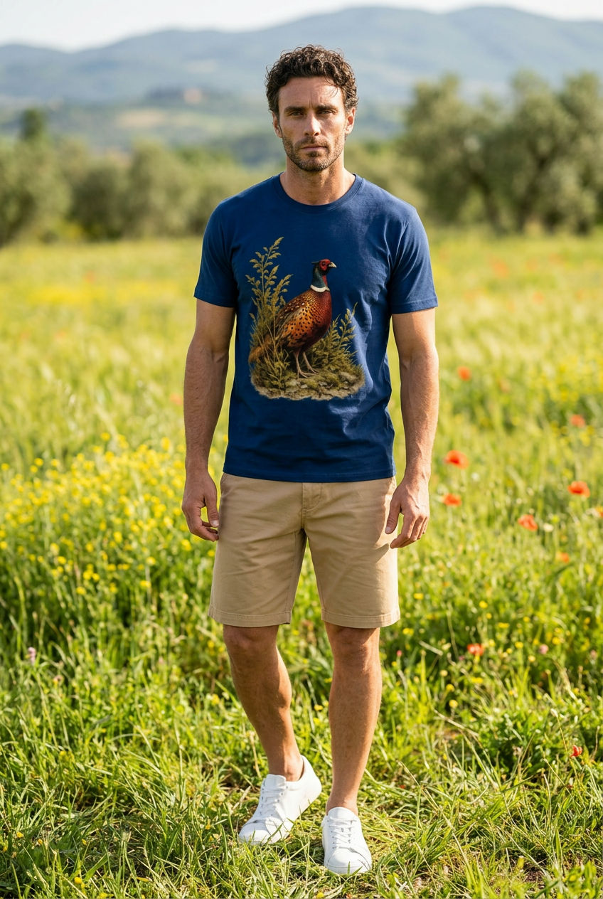 Men's Pheasant T-Shirt – Dark Blue British Wildlife & Countryside Tee
