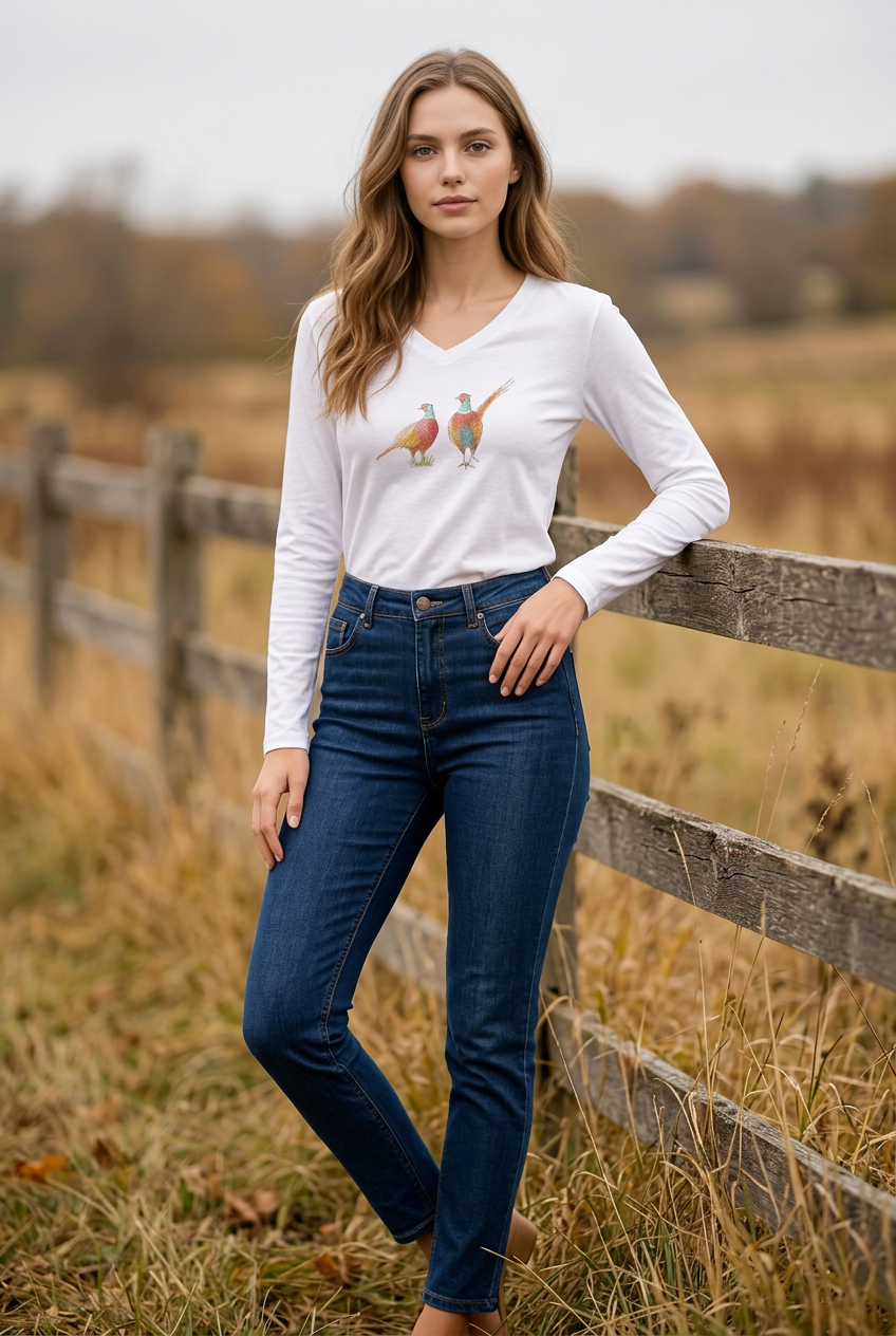 Luxury Women's Long Sleeve Pheasant T-Shirt | British Wildlife Collect