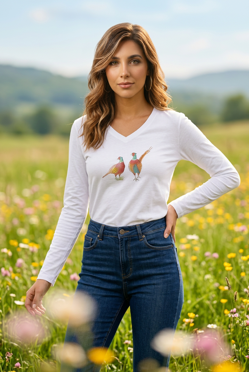 Luxury Women's Long Sleeve Pheasant T-Shirt | British Wildlife Collect
