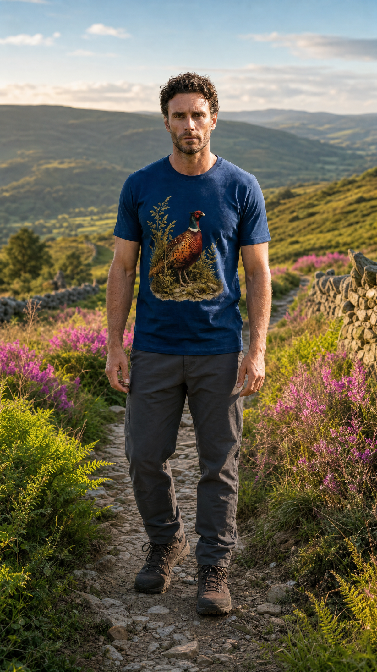Men's Pheasant T-Shirt – Dark Blue British Wildlife & Countryside Tee